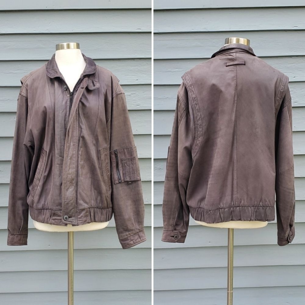 Vintage 90s y2k Gray Leather Distressed Grunge Moto Aviator Flyboy Flight Bomber